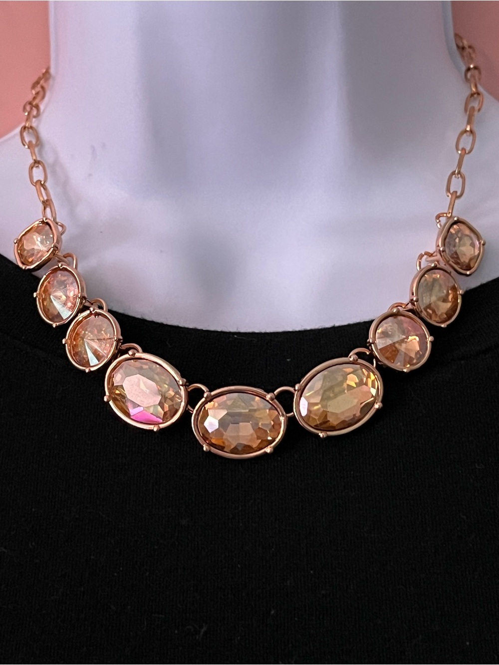 Estate Rose Gold-Tone Faceted Crystal Necklace